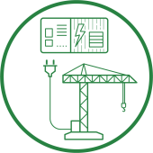 Baustellen Icon stellt Anwendung von Gewerbespeichern auf Baustellen dar